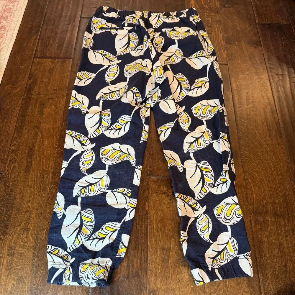 J. Crew Seaside Tropical Leaf Linen Blend Joggers size 4 Vacation Lightweight